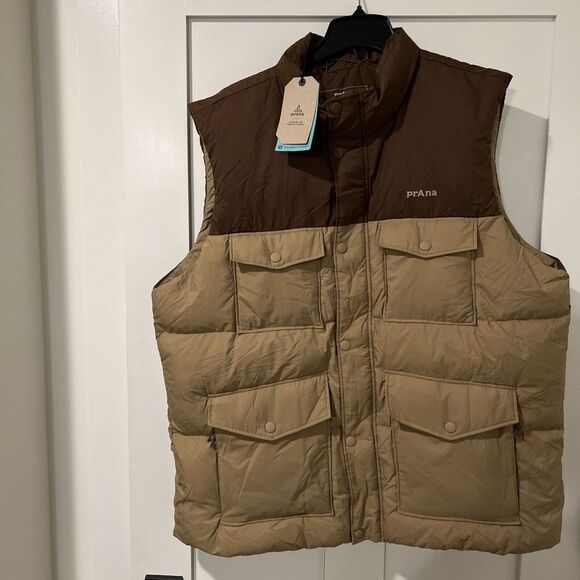 prAna Men's Full‎ Zip Duck Down Timber Trail Vest Peat Colorblock XXL $185 MSRP